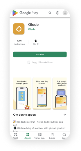 Glede-appen i Google Play Store på Android-telefon